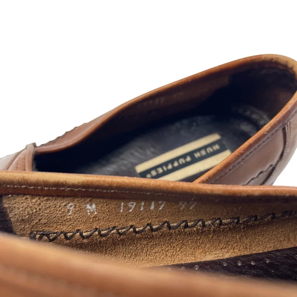 Hush Puppies Brown Leather Loafers Mens Size‎ 9M Tassels Woven Upper Dress Shoes